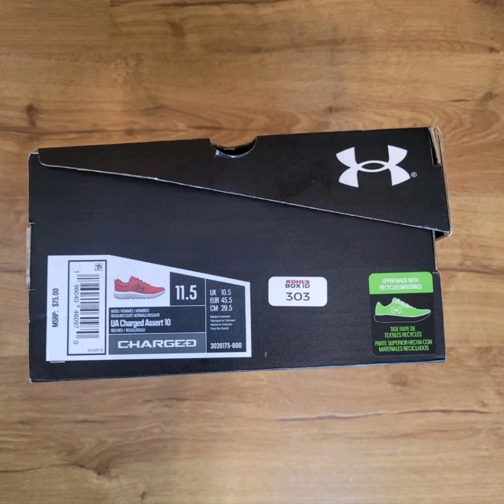 Under Armour Mens Size 11.5 UA Charged Assert 10 Red Athletic Shoe Sneaker NEW - Picture 9 of 10